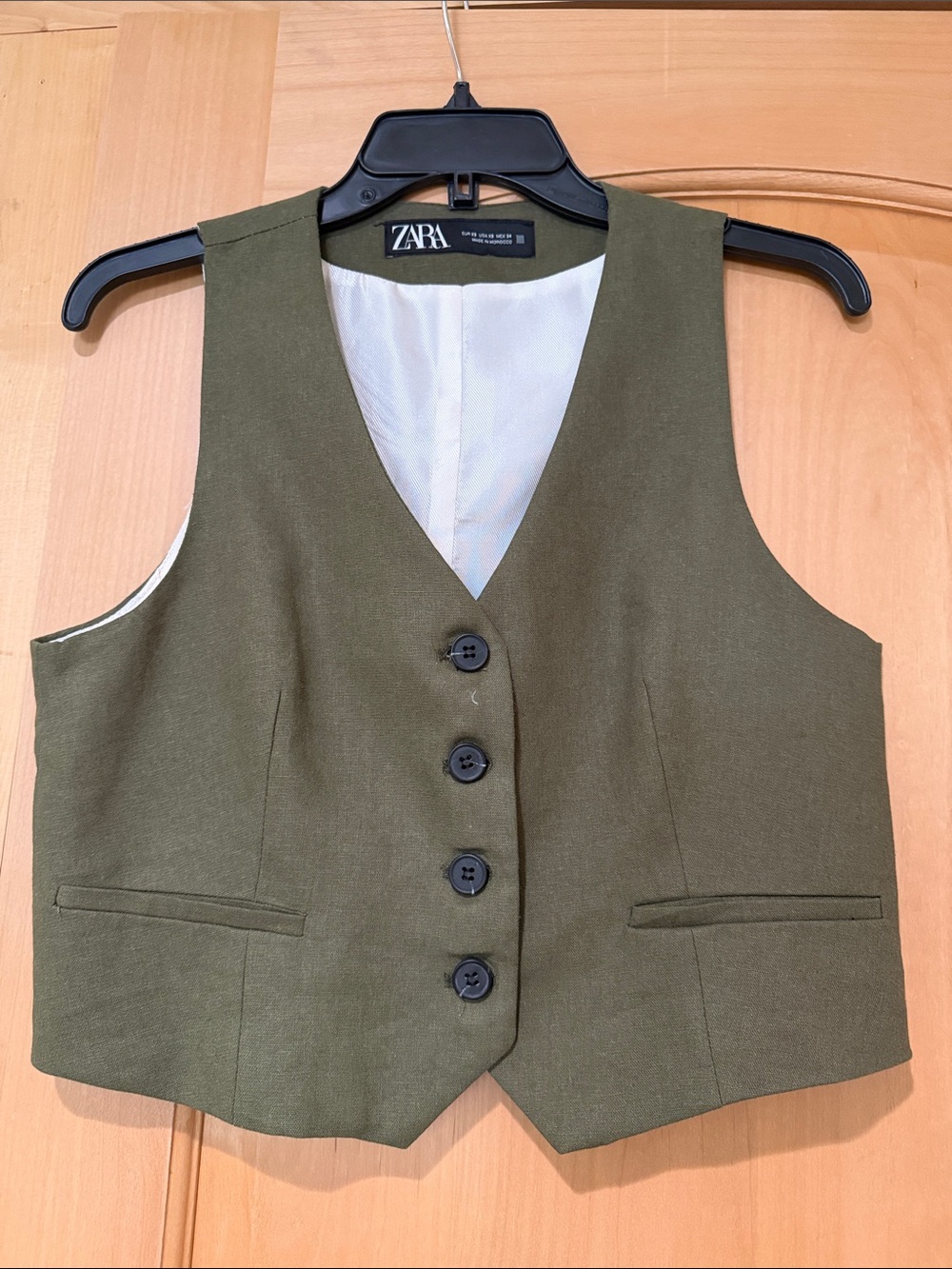 ZARA Olive Green Button-Front Tailored Vest